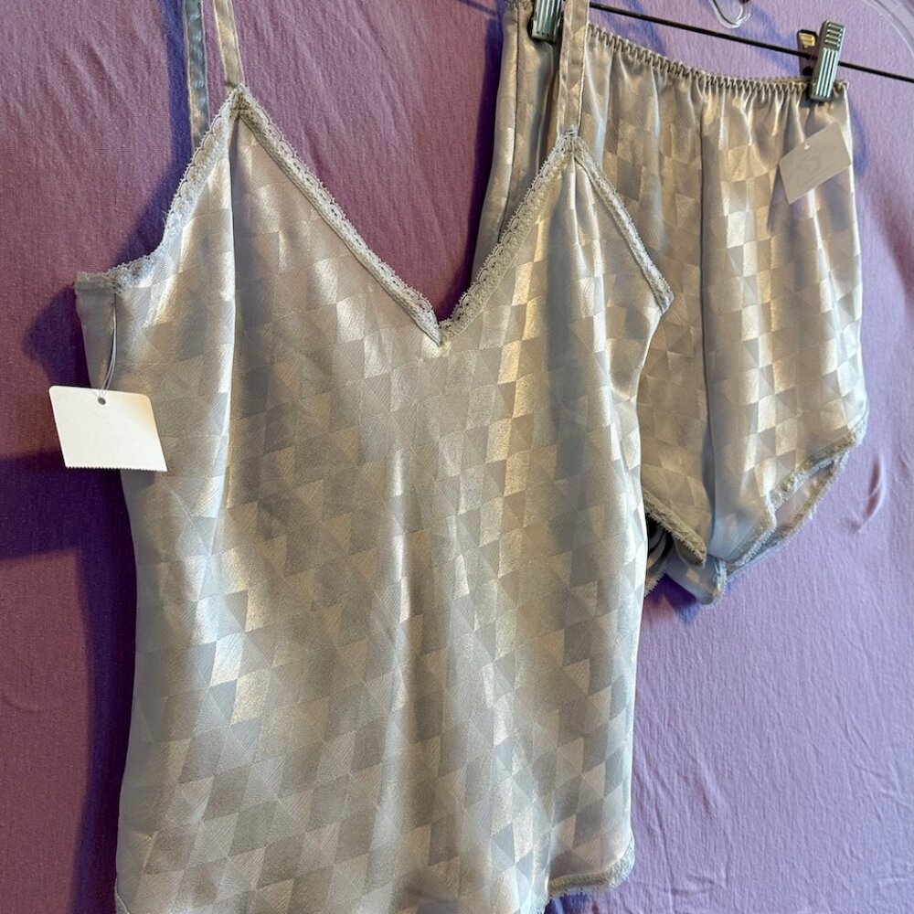 NEW! Women's Silk Checkered Camisole and Slip Shorts